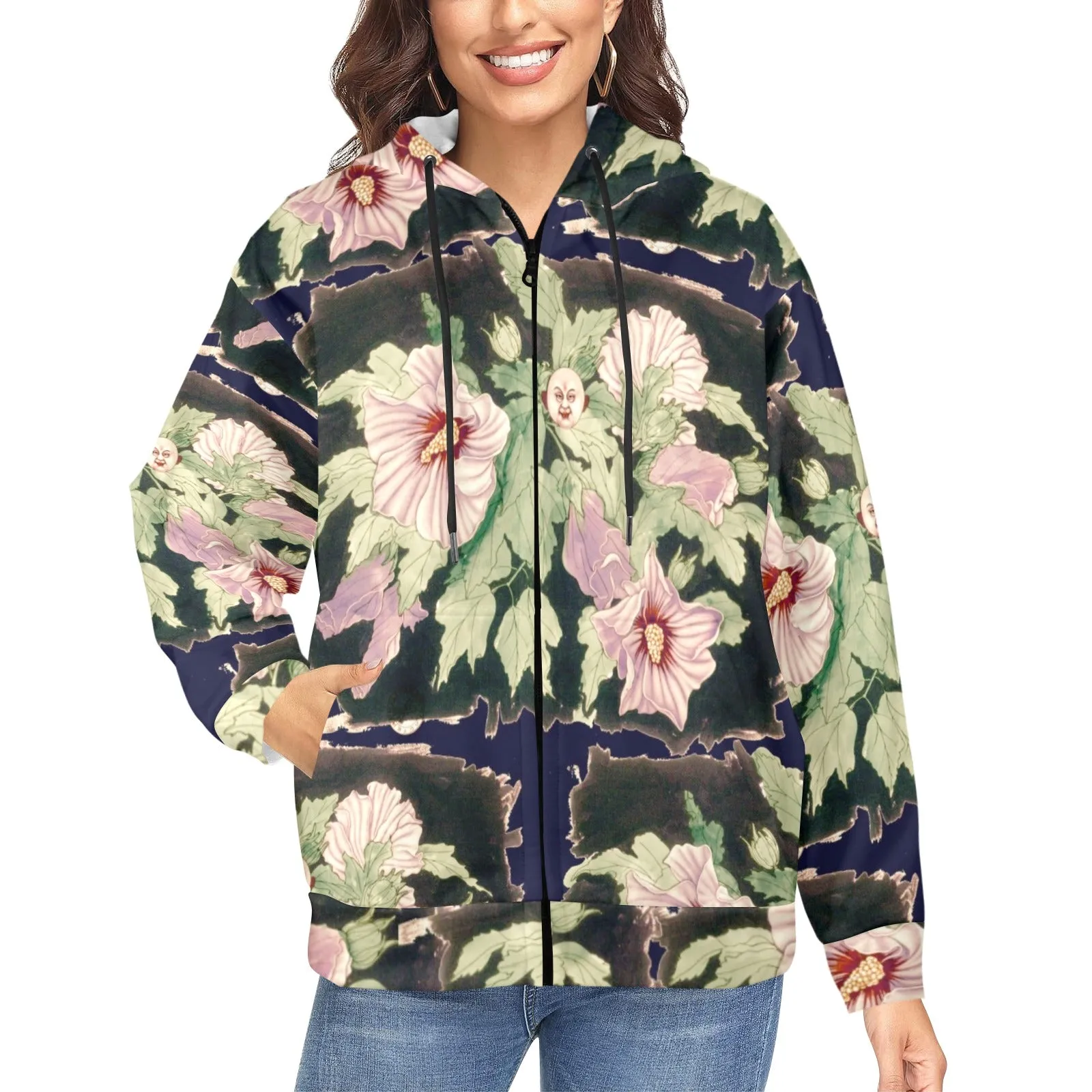 Rose Buddha Women's Fleece Full-Zip Hoodie