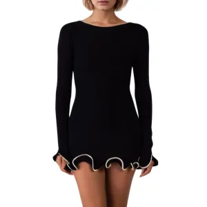 Ruffle Hem Knit Mini Dress