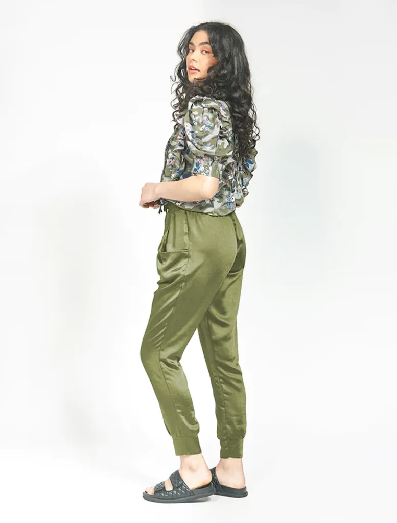 Satin Bubble Pant - Khaki