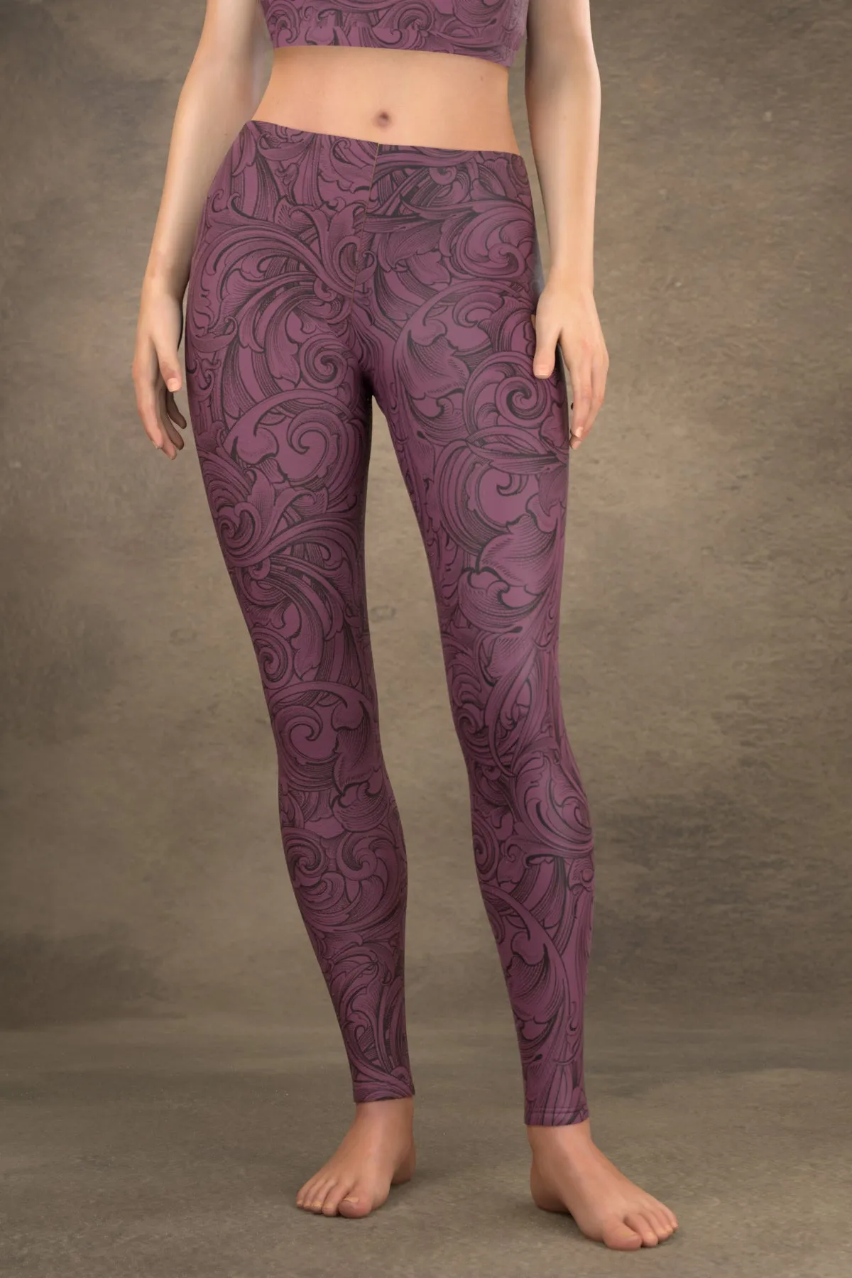Scrollwork Leggings: Plum