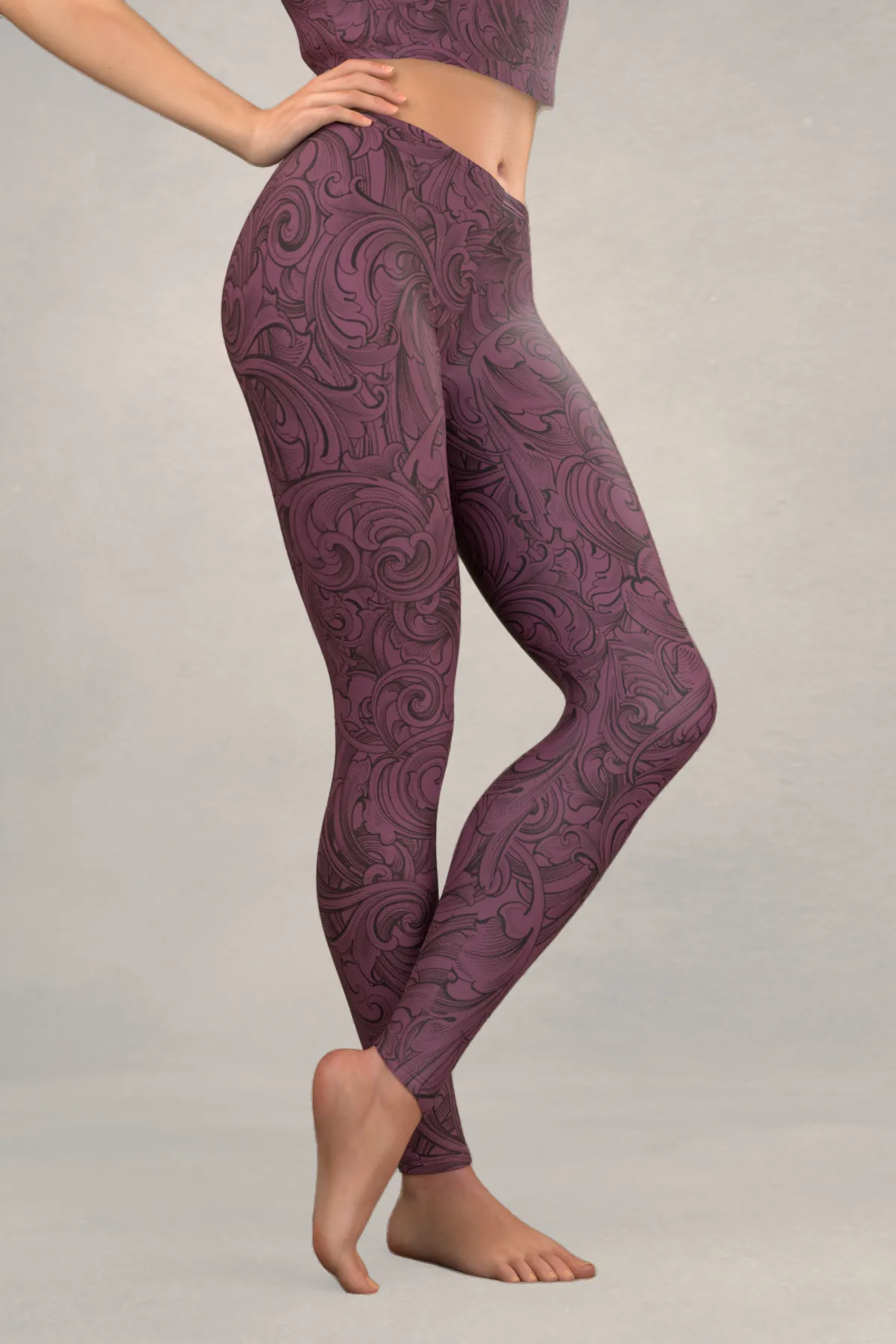 Scrollwork Leggings: Plum