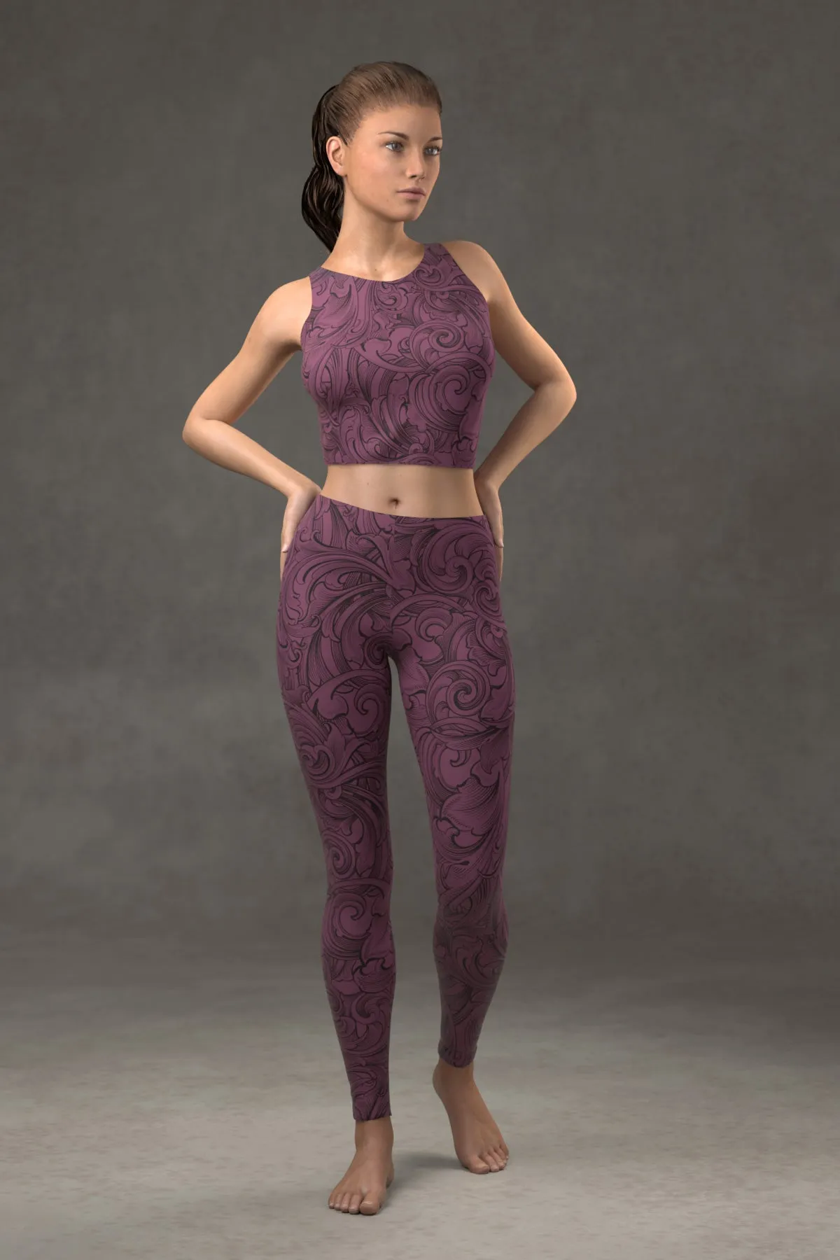 Scrollwork Leggings: Plum