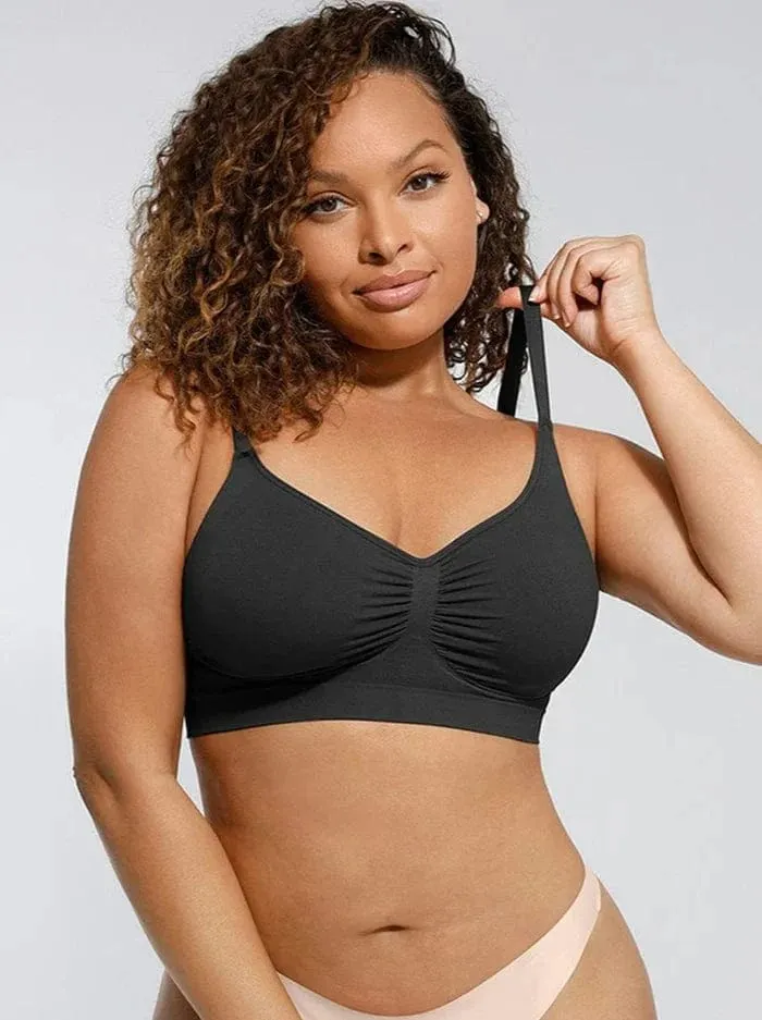 Seamless Non Wired Pushup High Support Bra With Adjustable Straps
