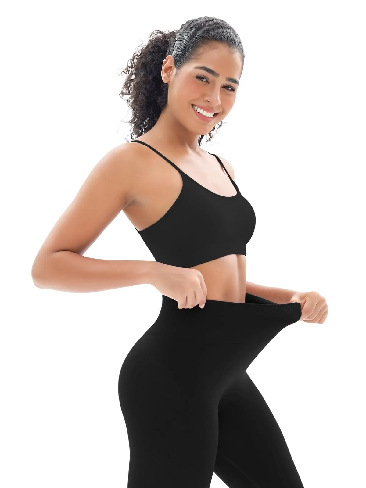 Seamless Workout Sets for Women 2 Piece Adjustable Strappy Sports Bra with High Waisted Butt Lifting Leggings Gym Sets(Our82 Black)