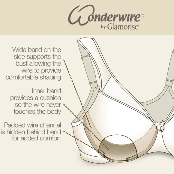 Set of 3! 36C Glamorise ELEGANCE Bra (UNDERWIRED) Embroidered SUPPORT WHITE NEW