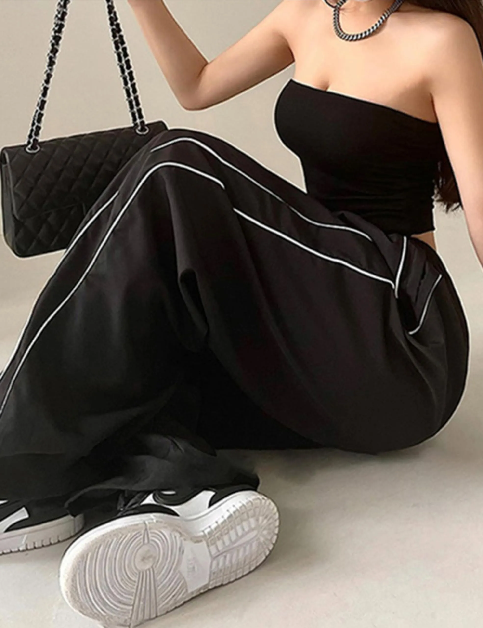 Shebote Womens Parachute Pants Wide Leg Baggy Pants Y2K Elastic Waist Jogger Sweatpants Track Pants Streetwear