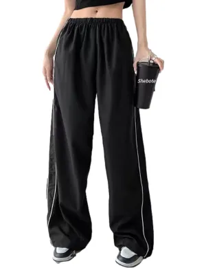 Shebote Womens Parachute Pants Wide Leg Baggy Pants Y2K Elastic Waist Jogger Sweatpants Track Pants Streetwear