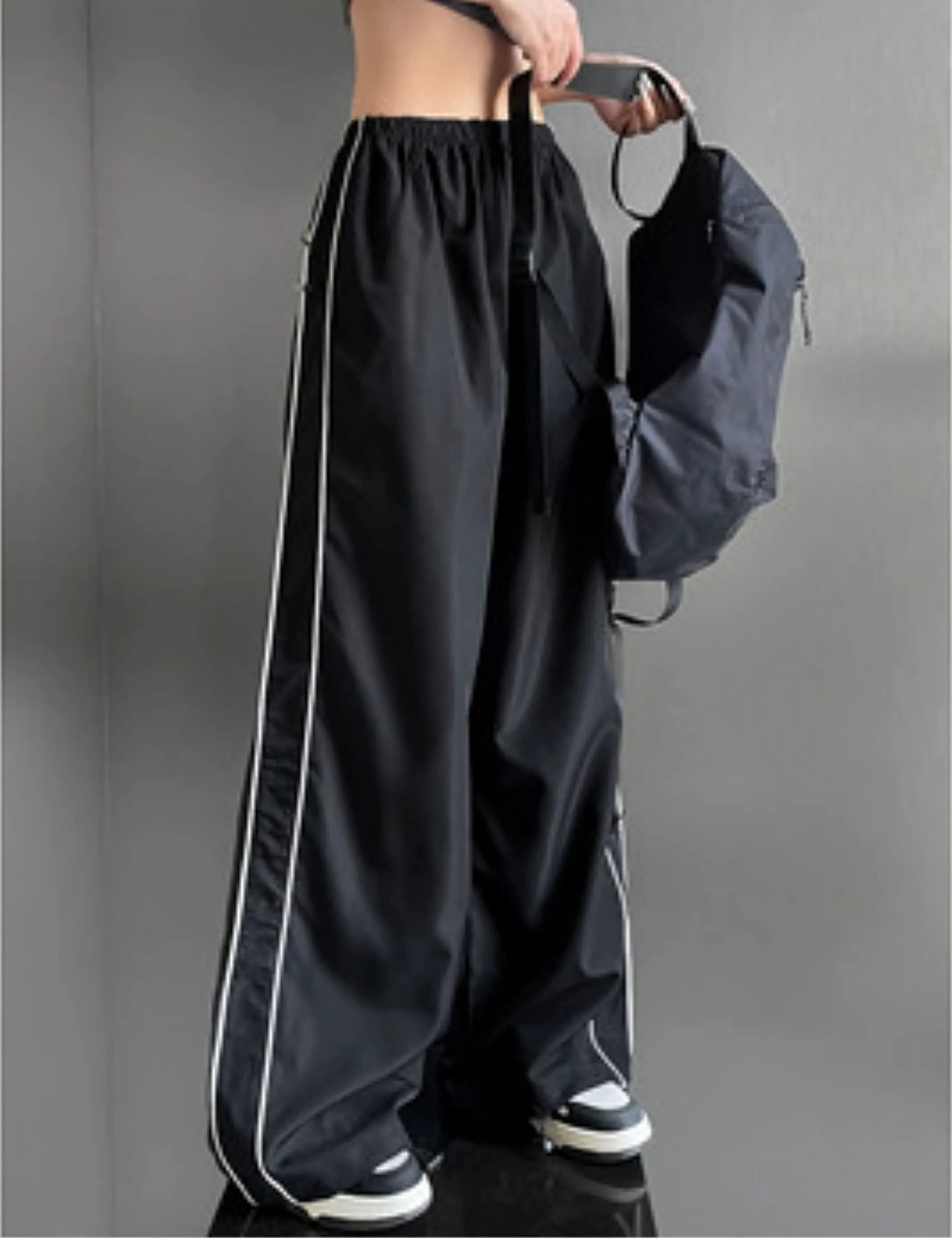 Shebote Womens Parachute Pants Wide Leg Baggy Pants Y2K Elastic Waist Jogger Sweatpants Track Pants Streetwear
