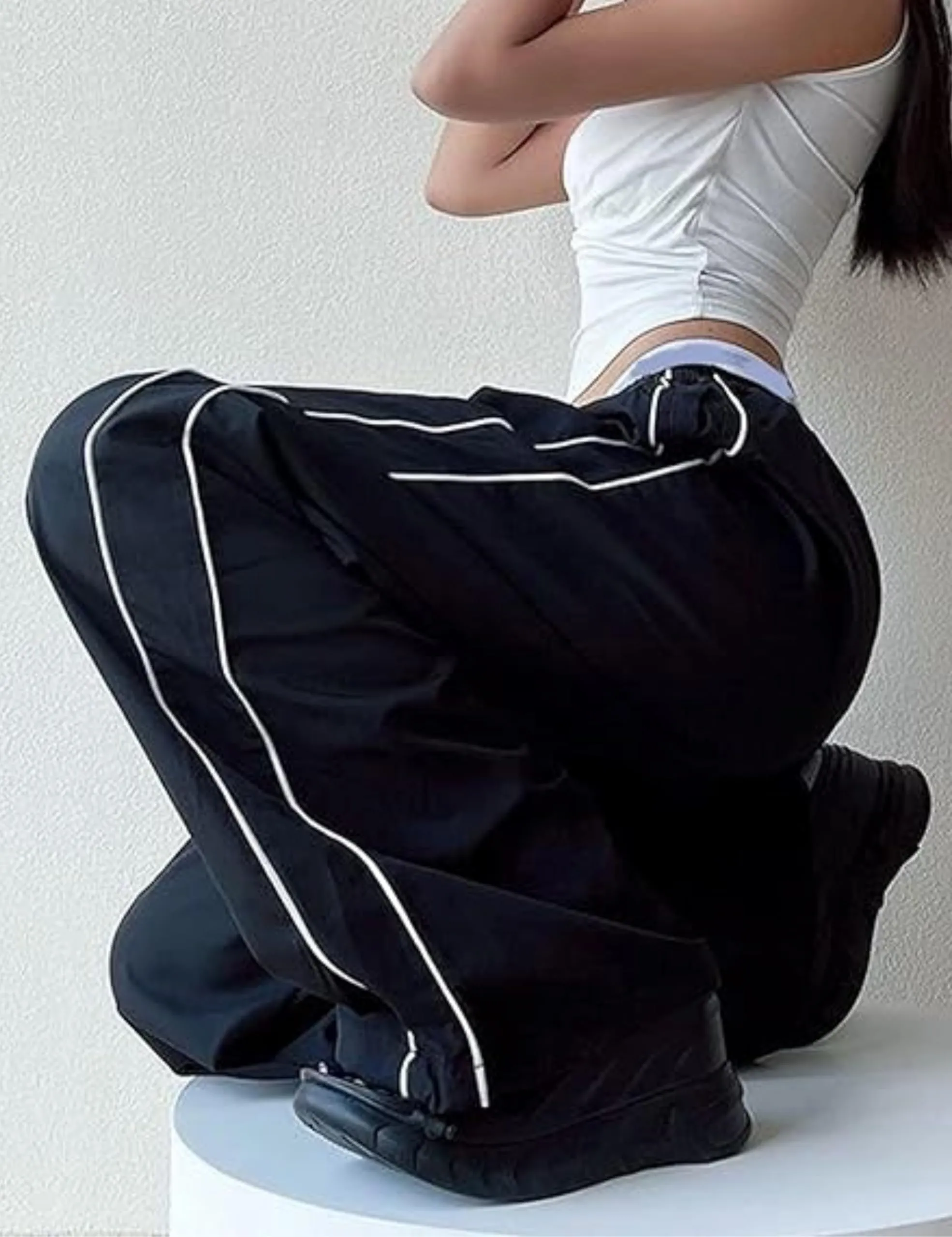 Shebote Womens Parachute Pants Wide Leg Baggy Pants Y2K Elastic Waist Jogger Sweatpants Track Pants Streetwear