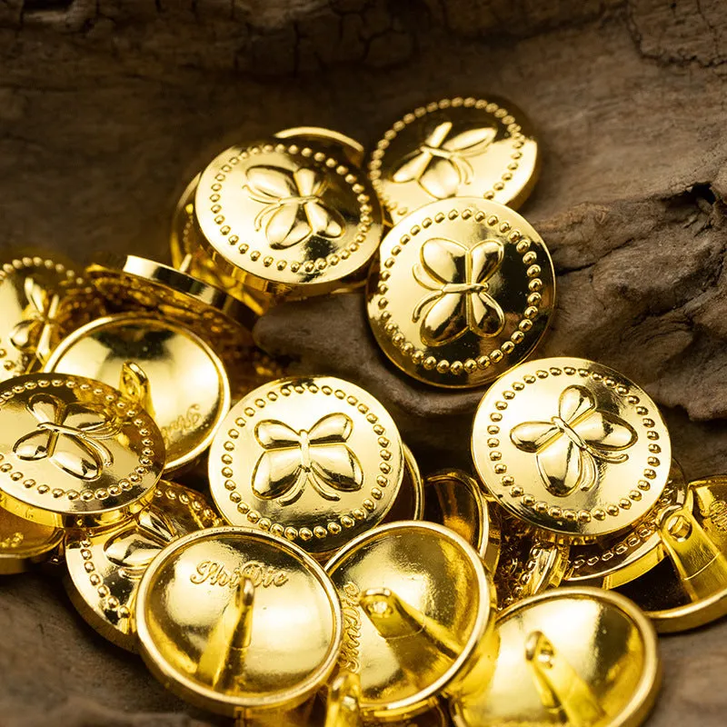 Shiny Gold Metal Shank Buttons Helm Fox Butterfly Design 6pcs