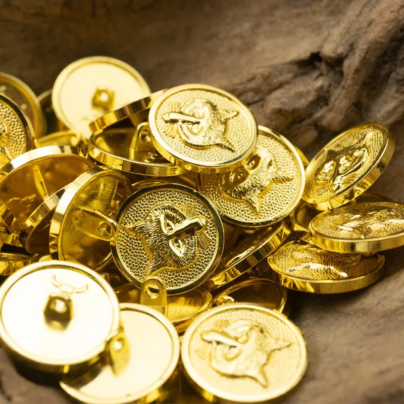 Shiny Gold Metal Shank Buttons Helm Fox Butterfly Design 6pcs