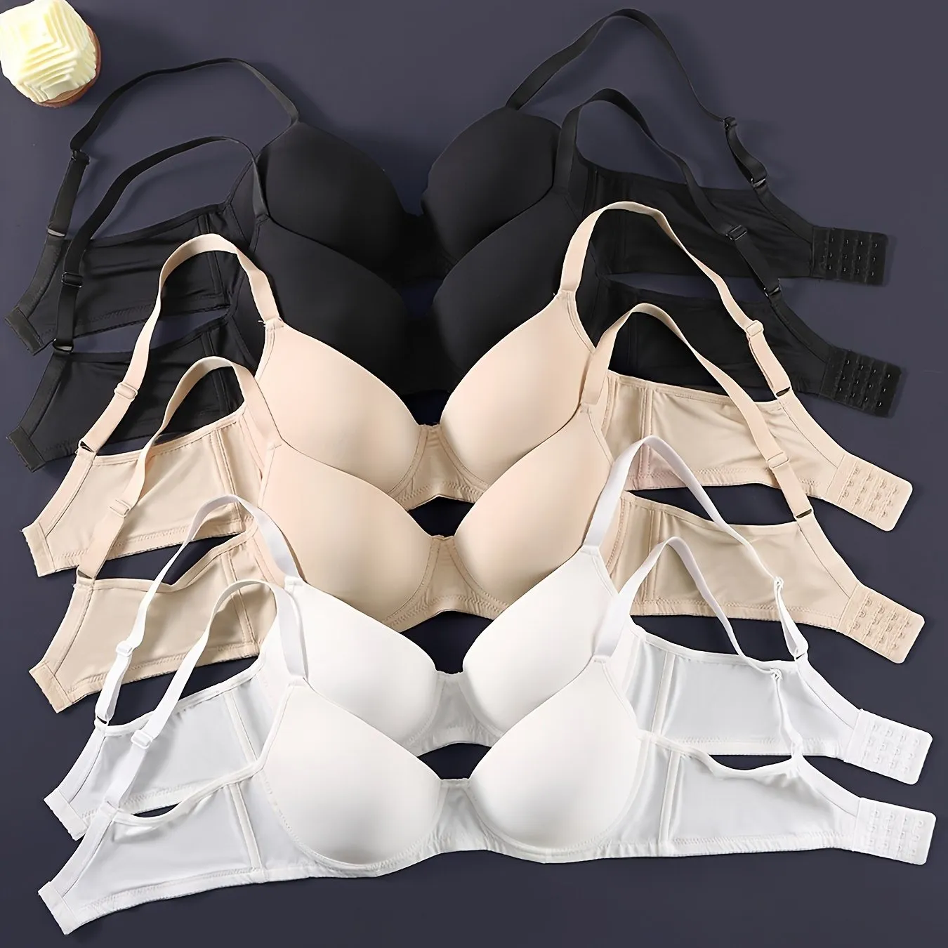 [Simple Solid Women's Underwear Bra] 6pcs Simple Solid Seamless Bra, Comfy & Breathable Push Up Bra, Women's Lingerie & Underwear