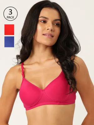 Softskin Women's Poly Cotton Padded Non-Wired T-shirt Bra (Pack of 3)