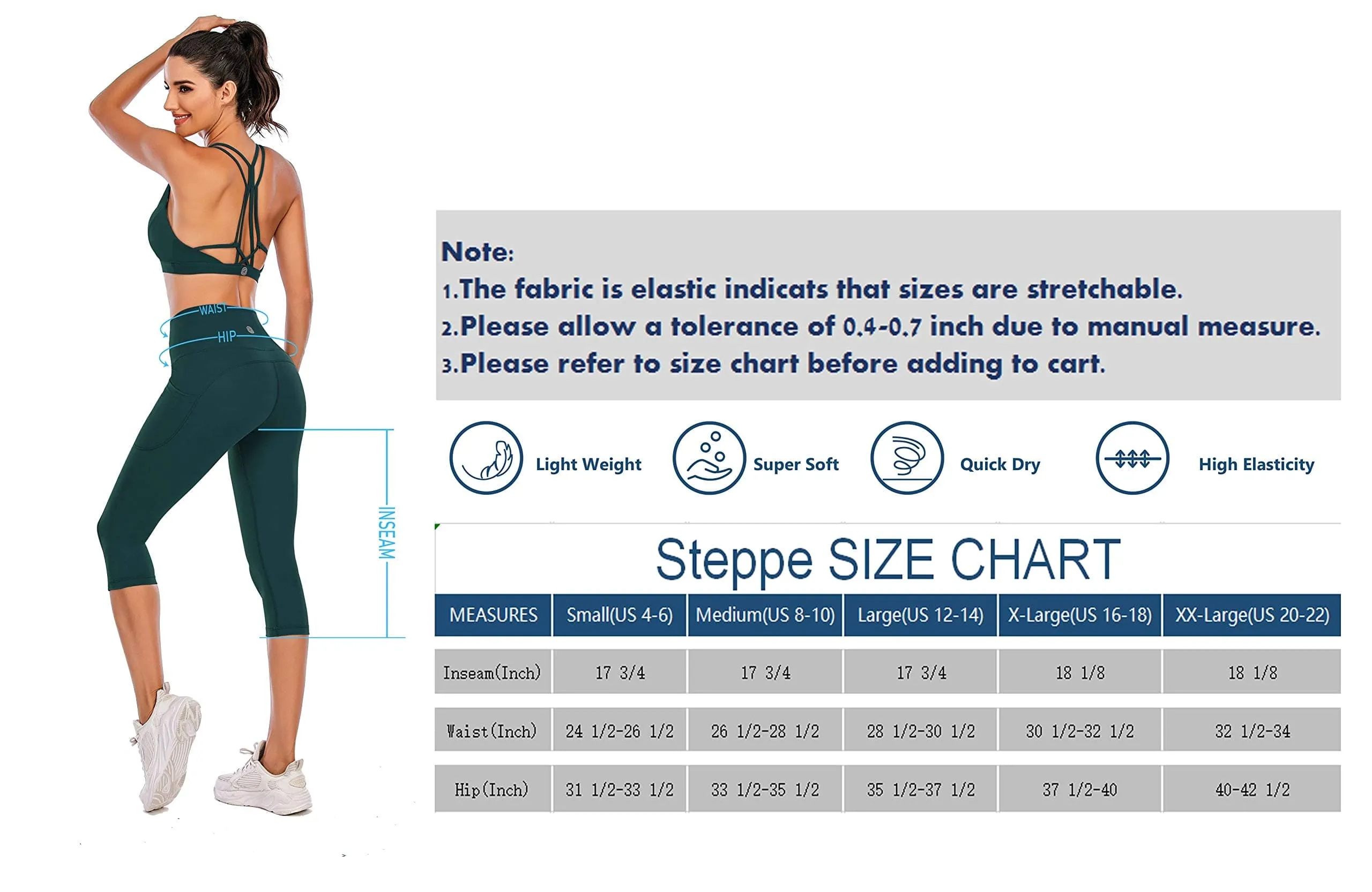 Steppe Naked Feeling High Waisted Yoga Pants Women's Workout Capris Leggings with Pockets Tummy Control Buttery Soft Running Compression Capris for Athletic Gym Exercise Fitness Dark Sea