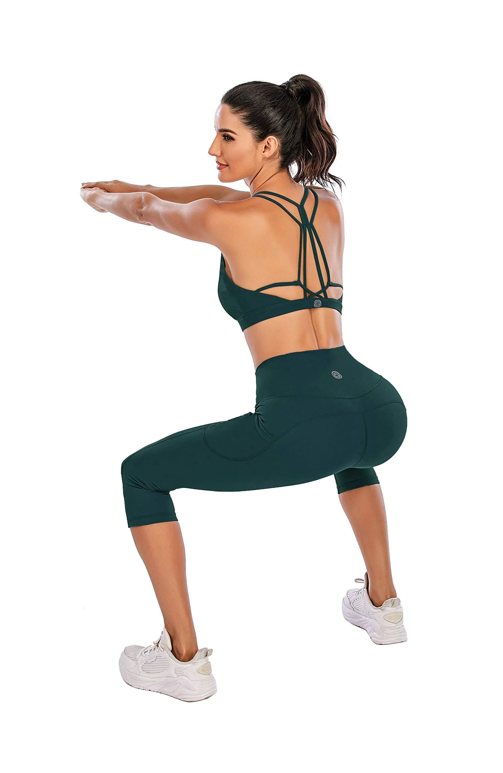 Steppe Naked Feeling High Waisted Yoga Pants Women's Workout Capris Leggings with Pockets Tummy Control Buttery Soft Running Compression Capris for Athletic Gym Exercise Fitness Dark Sea