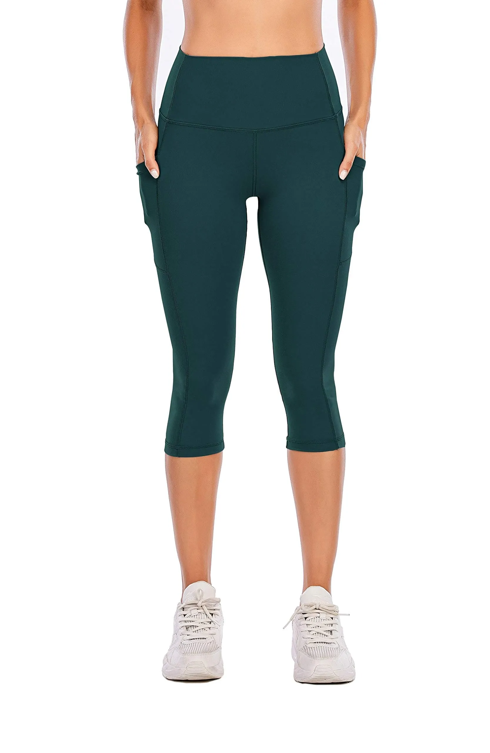 Steppe Naked Feeling High Waisted Yoga Pants Women's Workout Capris Leggings with Pockets Tummy Control Buttery Soft Running Compression Capris for Athletic Gym Exercise Fitness Dark Sea