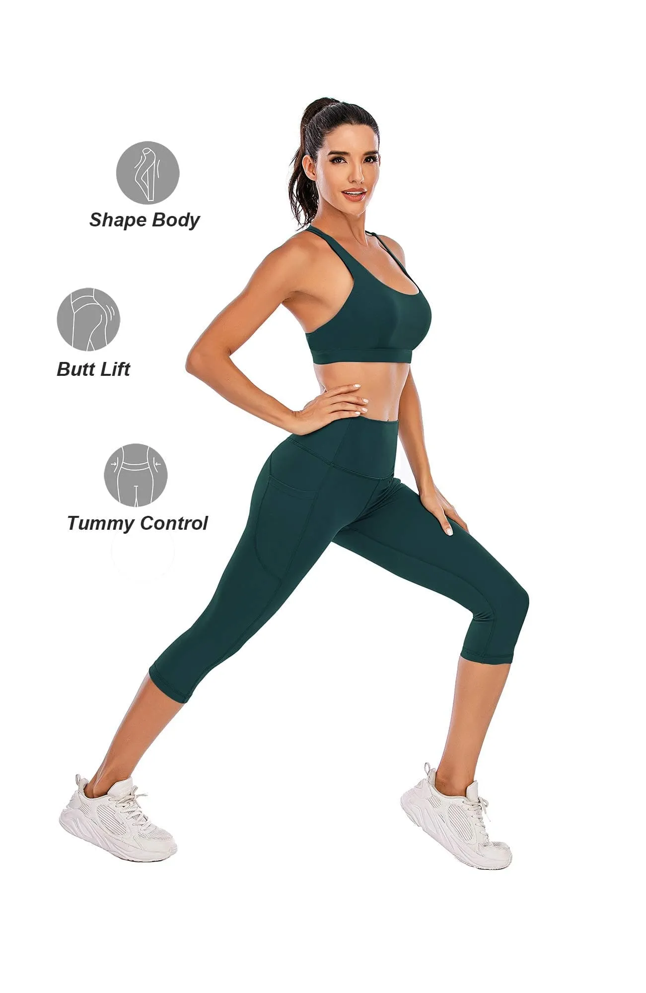 Steppe Naked Feeling High Waisted Yoga Pants Women's Workout Capris Leggings with Pockets Tummy Control Buttery Soft Running Compression Capris for Athletic Gym Exercise Fitness Dark Sea