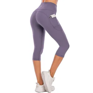 Steppe Naked Feeling High Waisted Yoga Pants Women's Workout Capris Leggings with Pockets Tummy Control Buttery Soft Running Compression Capris for Athletic Gym Exercise Fitness Purple