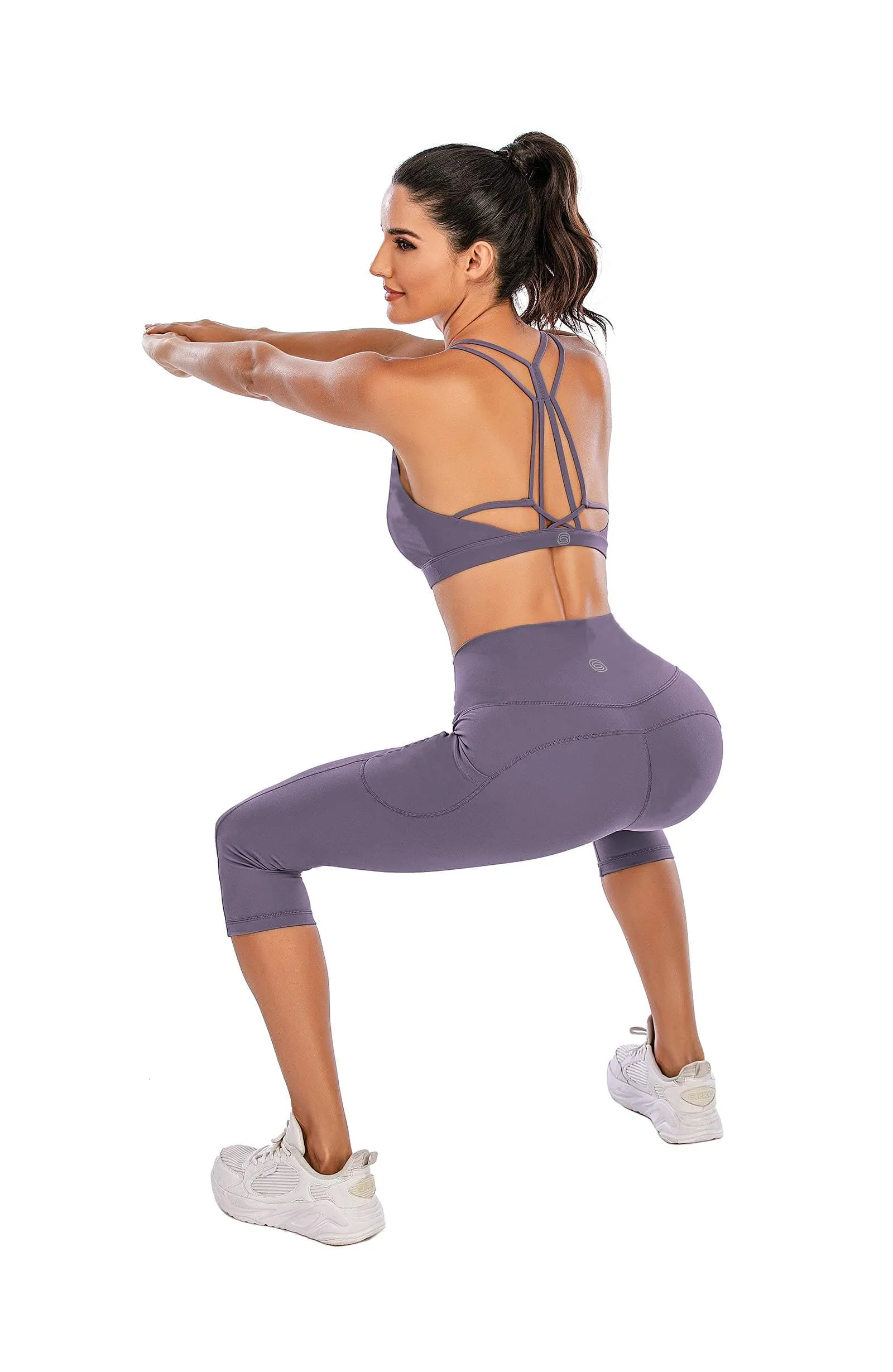 Steppe Naked Feeling High Waisted Yoga Pants Women's Workout Capris Leggings with Pockets Tummy Control Buttery Soft Running Compression Capris for Athletic Gym Exercise Fitness Purple