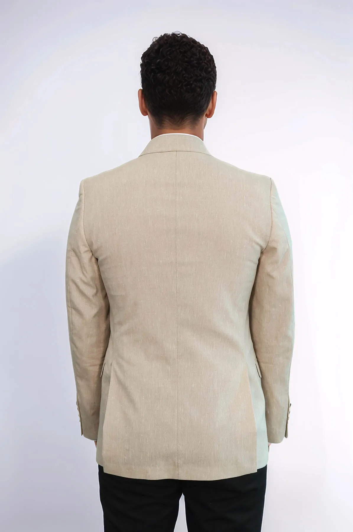 Striped Peak Lapel Beige Sport Jacket - Wessi