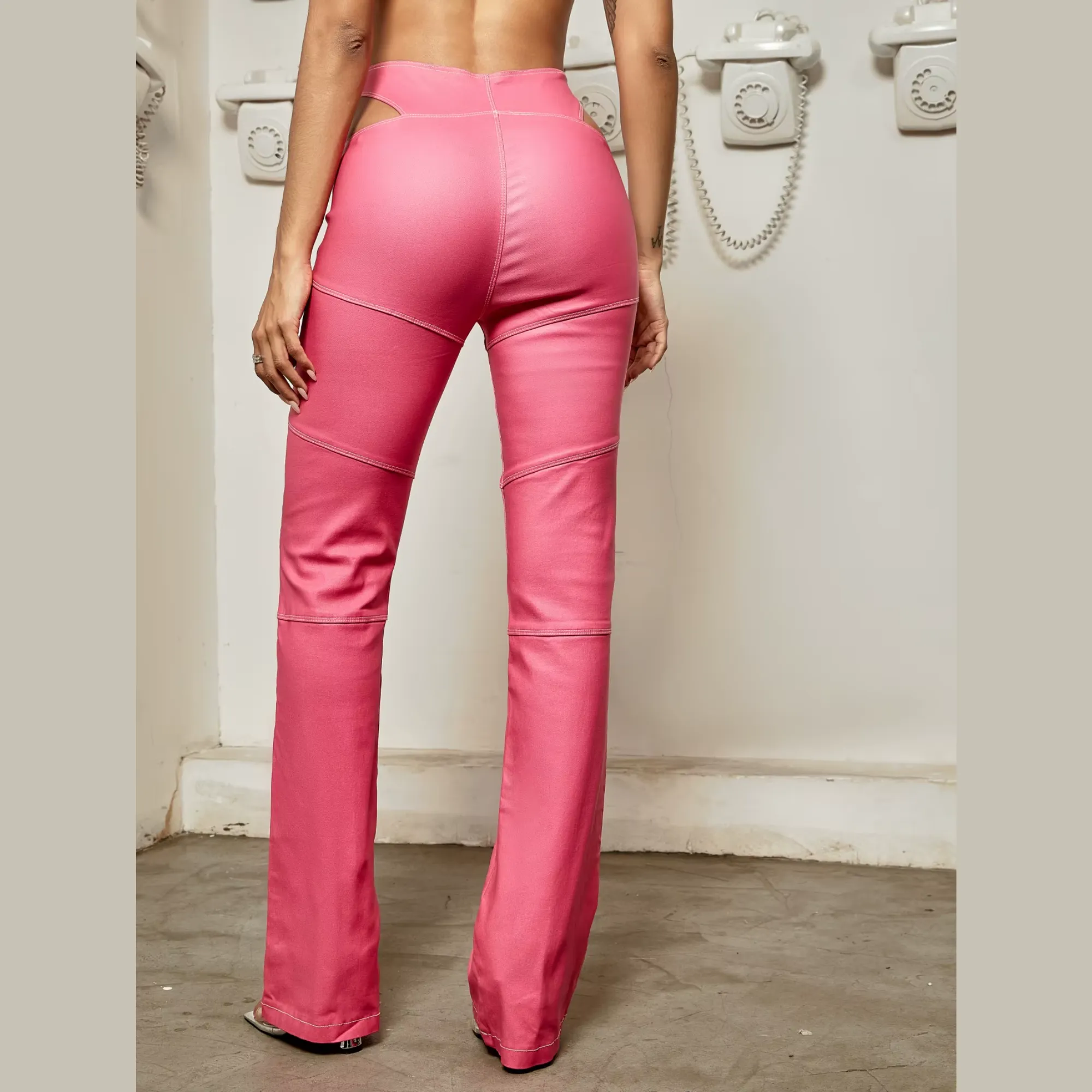 Tirza - Pink Faux Leather Cut Out Pants