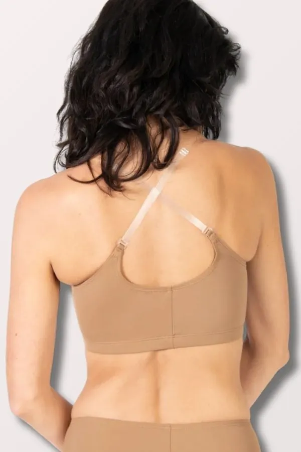 TotalSTRETCH Pull on Bra with Clear Straps - Dark Nude