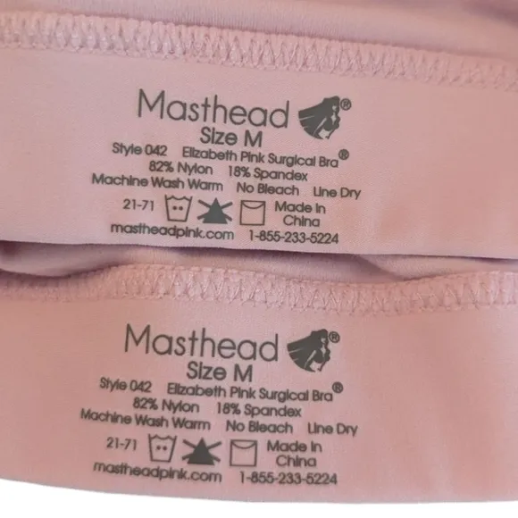 Two (NWOT &amp; Like New) Masthead Elizabeth Pink Mastectomy Surgical Bras 042M M