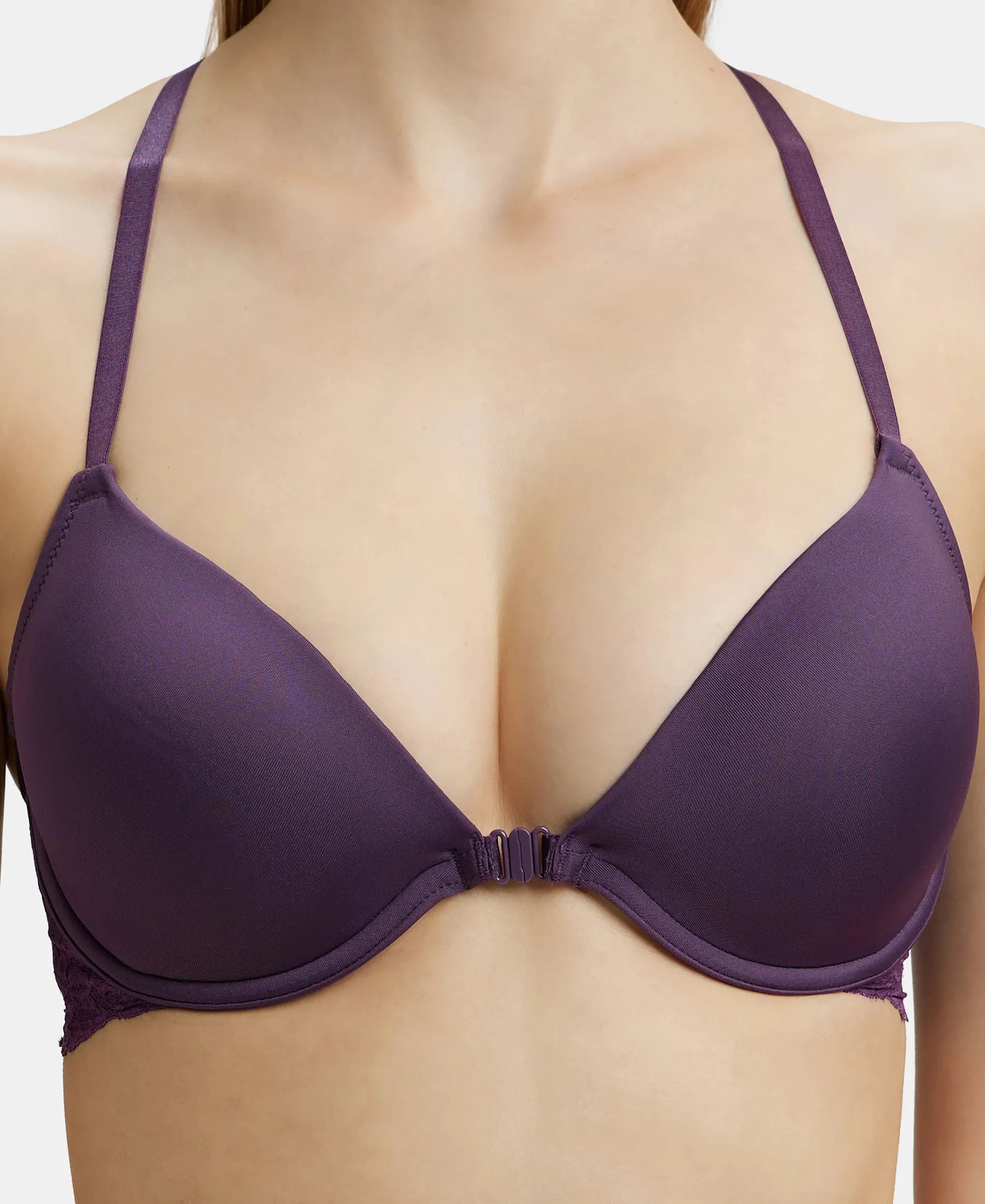 Under-Wired Padded Soft Touch Microfiber Elastane Stretch Full Coverage T-Shirt Bra with Lace Back Styling - Purple Cosmos