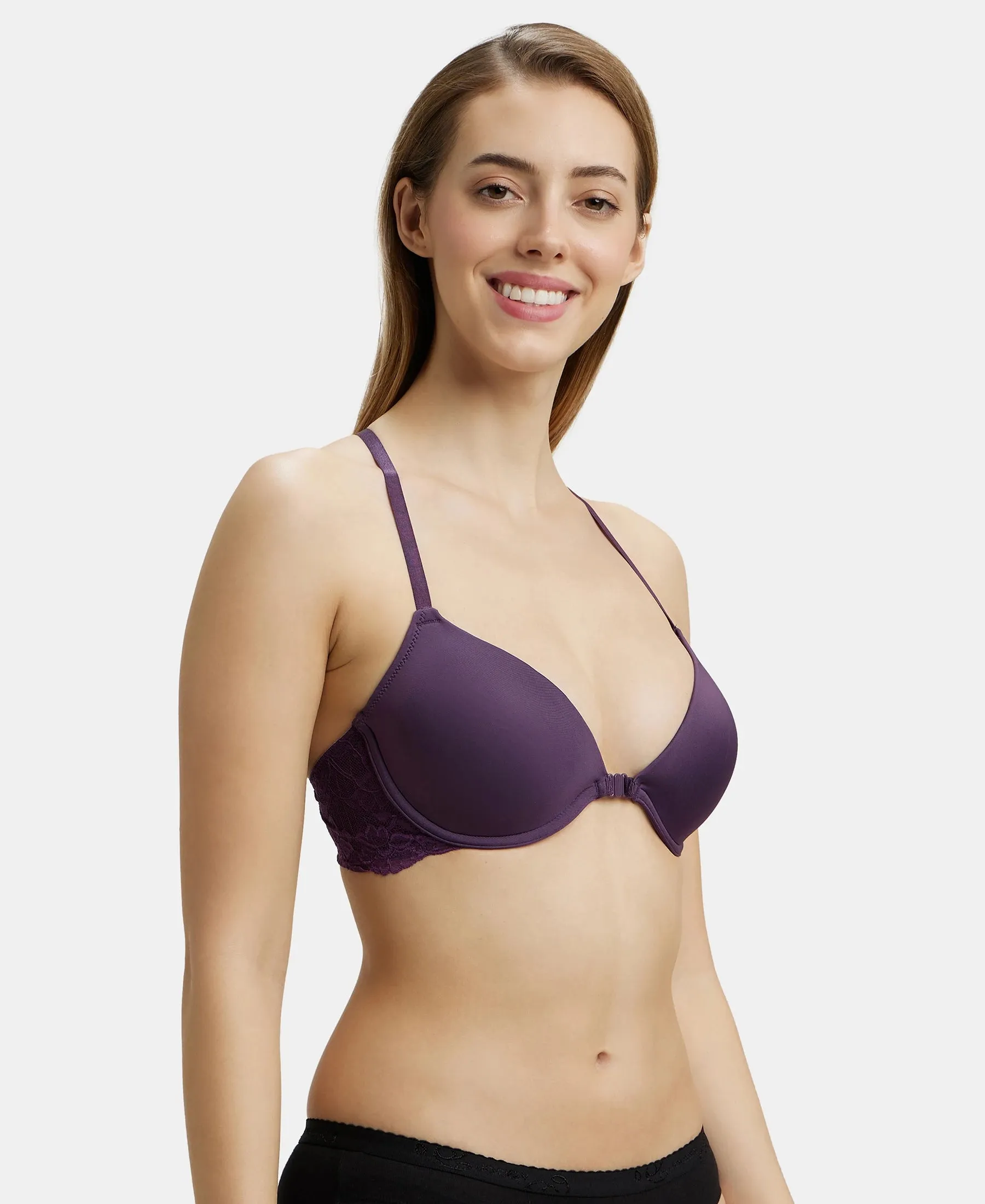 Under-Wired Padded Soft Touch Microfiber Elastane Stretch Full Coverage T-Shirt Bra with Lace Back Styling - Purple Cosmos