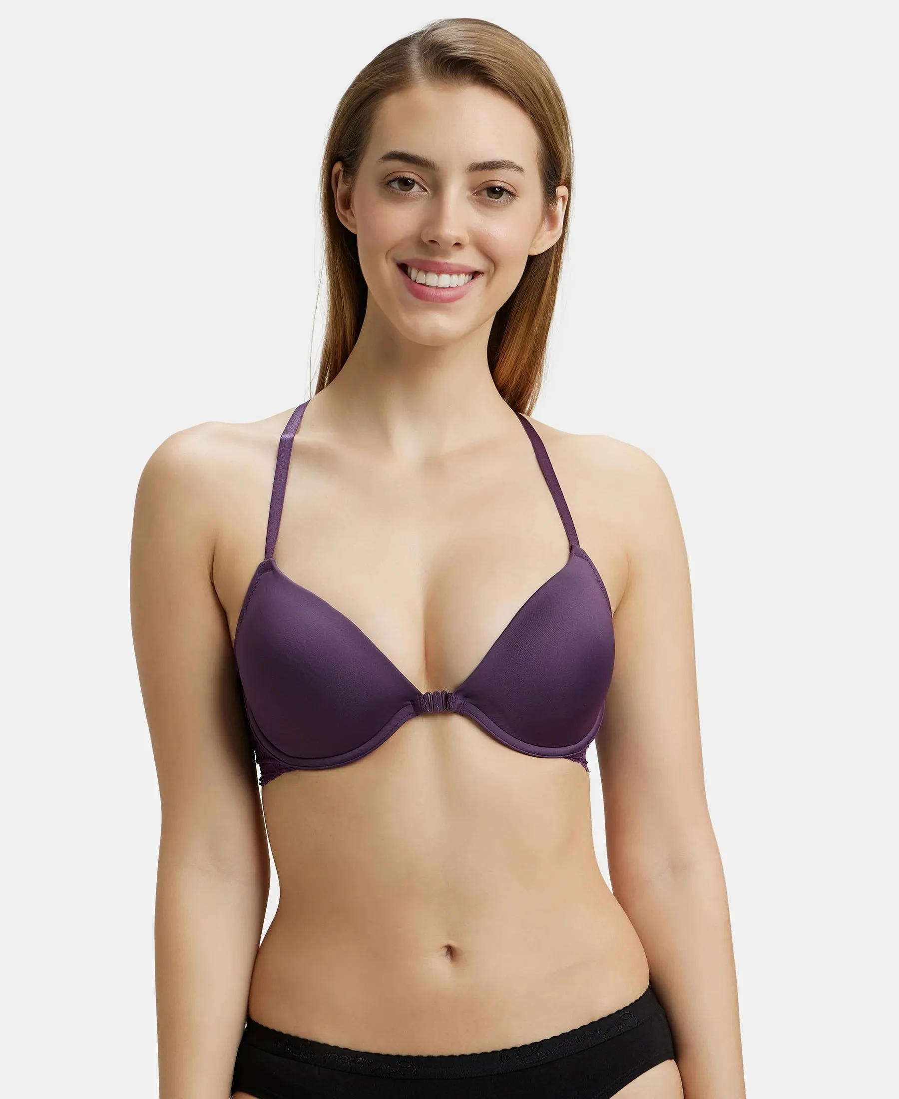 Under-Wired Padded Soft Touch Microfiber Elastane Stretch Full Coverage T-Shirt Bra with Lace Back Styling - Purple Cosmos