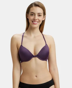Under-Wired Padded Soft Touch Microfiber Elastane Stretch Full Coverage T-Shirt Bra with Lace Back Styling - Purple Cosmos