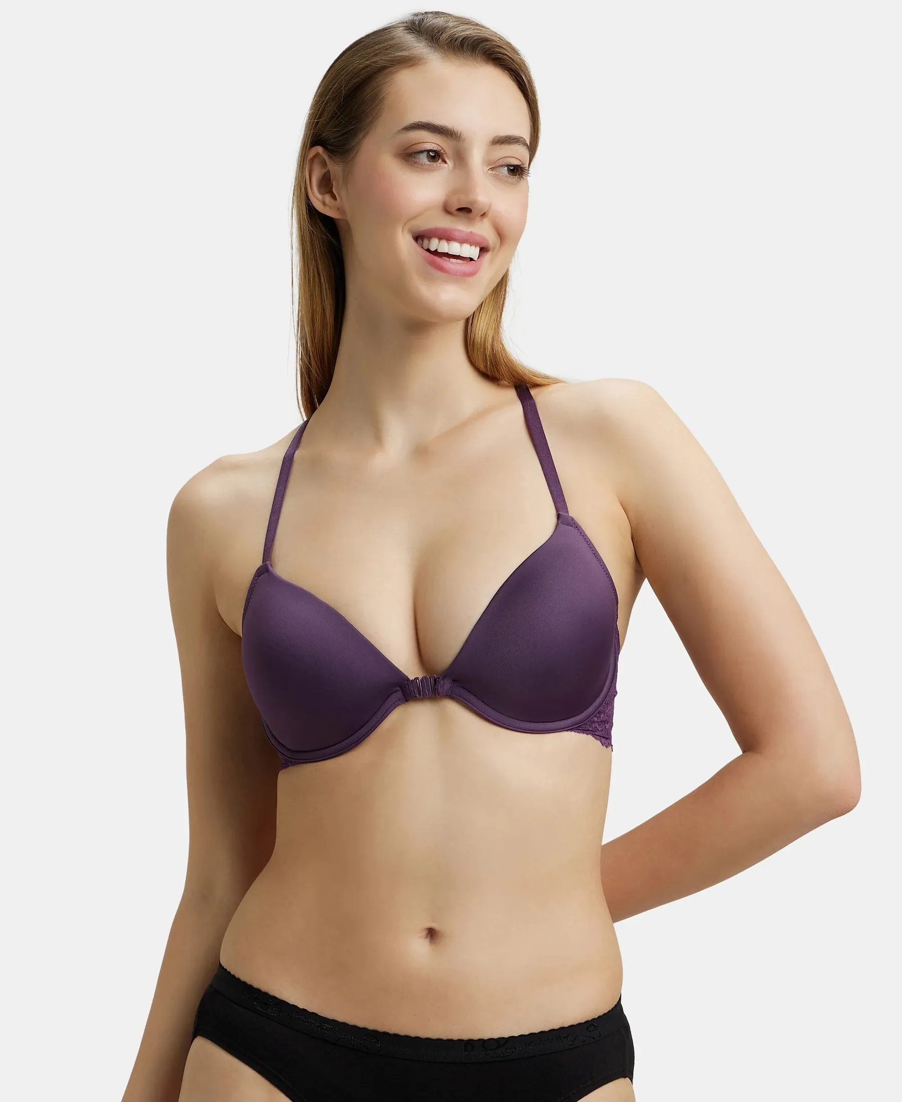 Under-Wired Padded Soft Touch Microfiber Elastane Stretch Full Coverage T-Shirt Bra with Lace Back Styling - Purple Cosmos