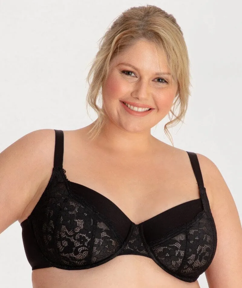 Underbliss Lacey Balconette Underwire Bra - Black