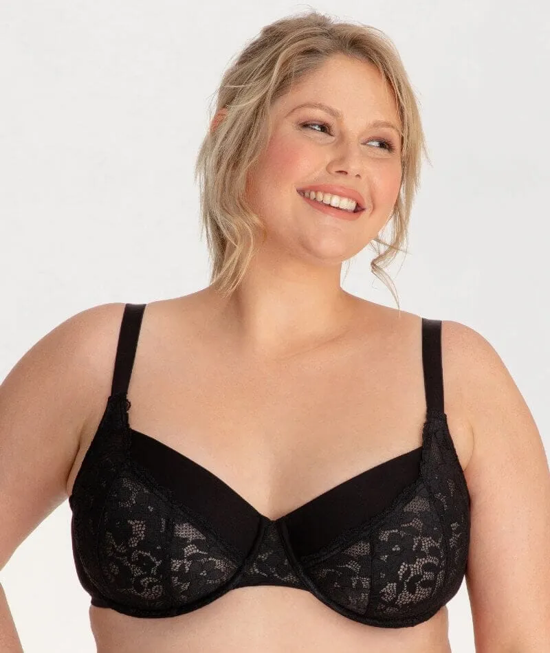 Underbliss Lacey Balconette Underwire Bra - Black