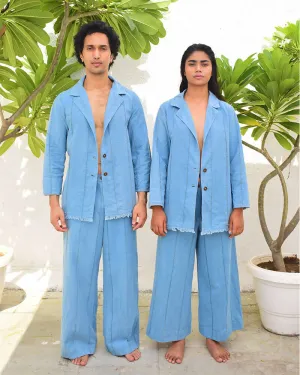Unisex Blue Linen Jacket