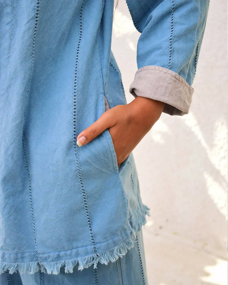 Unisex Blue Linen Jacket
