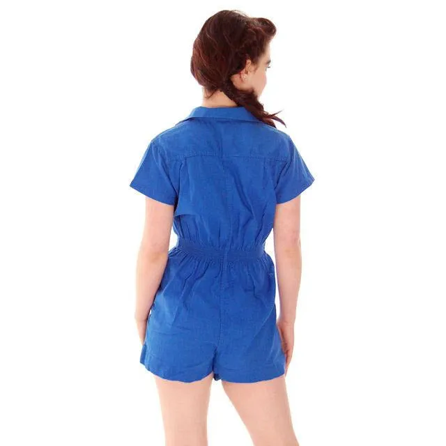 Vintage Gym Suit Royal Blue Cotton 1960s  36-26-40