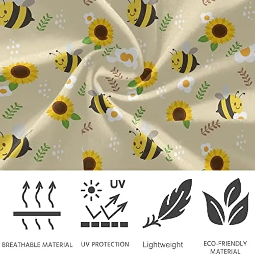 visesunny High Waist Yoga Pants with Pockets Bee Sunflower White Flower Leaf Tummy Control Workout Running Yoga Leggings for Women
