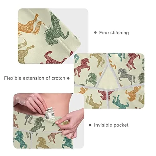 visesunny High Waist Yoga Pants with Pockets Colored Horse Tummy Control Workout Running Yoga Leggings for Women