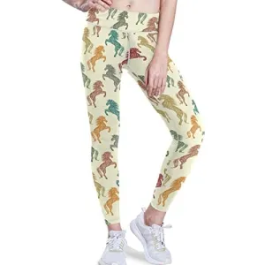 visesunny High Waist Yoga Pants with Pockets Colored Horse Tummy Control Workout Running Yoga Leggings for Women