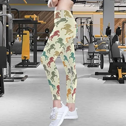 visesunny High Waist Yoga Pants with Pockets Colored Horse Tummy Control Workout Running Yoga Leggings for Women