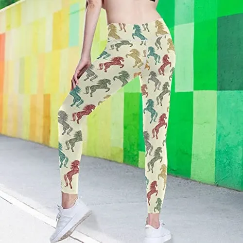 visesunny High Waist Yoga Pants with Pockets Colored Horse Tummy Control Workout Running Yoga Leggings for Women