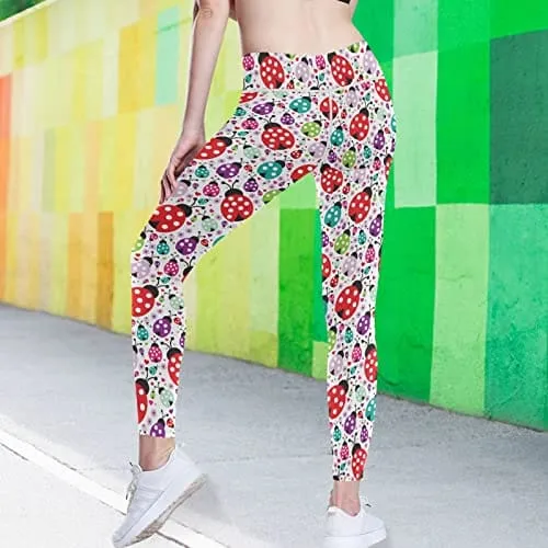 visesunny High Waist Yoga Pants with Pockets Cute Ladybug Polka Dot Buttery Soft Tummy Control Running Workout Pants 4 Way Stretch Pocket Leggings