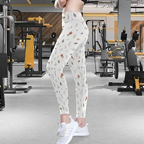 visesunny High Waist Yoga Pants with Pockets Cute Mushroom Forest Painting Soft Tummy Control Workout Leggings