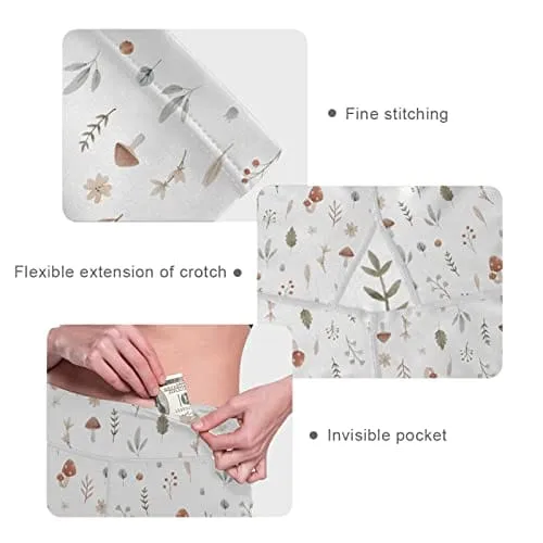 visesunny High Waist Yoga Pants with Pockets Cute Mushroom Forest Painting Soft Tummy Control Workout Leggings