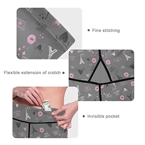 visesunny High Waist Yoga Pants with Pockets Eiffel Tower Pink Lip Heart Grey Buttery Soft Tummy Control Running Workout Pants 4 Way Stretch Pocket Leggings