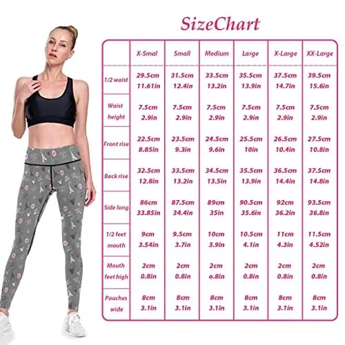 visesunny High Waist Yoga Pants with Pockets Eiffel Tower Pink Lip Heart Grey Buttery Soft Tummy Control Running Workout Pants 4 Way Stretch Pocket Leggings