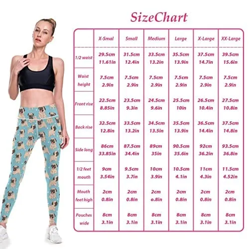 visesunny High Waist Yoga Pants with Pockets Funny Cartoon Pug Puppy Blue Tummy Control Workout Running Yoga Leggings for Women