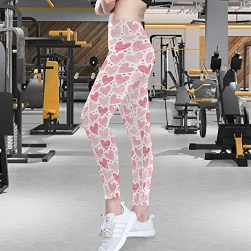 visesunny High Waist Yoga Pants with Pockets Heart Valentines Day Buttery Soft Tummy Control Running Workout Pants 4 Way Stretch Pocket Leggings