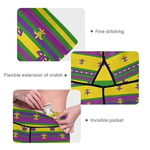 visesunny High Waist Yoga Pants with Pockets Mardi Gras Striped Tummy Control Workout Running Yoga Leggings for Women